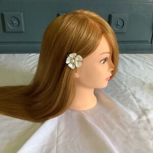 Set of 2 extra small pearl flower French barrettes